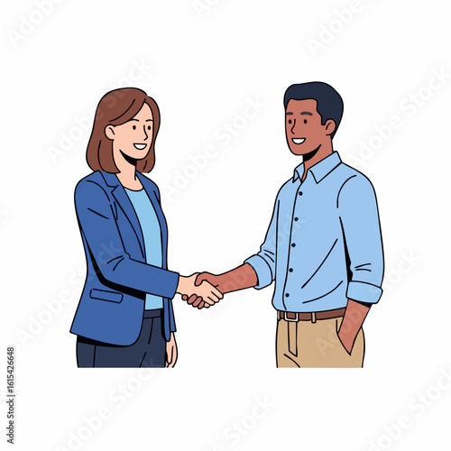 Professional Vector SVG Illustration of Businesspeople Handshake in Modern Flat Style with Blue and Beige Colors