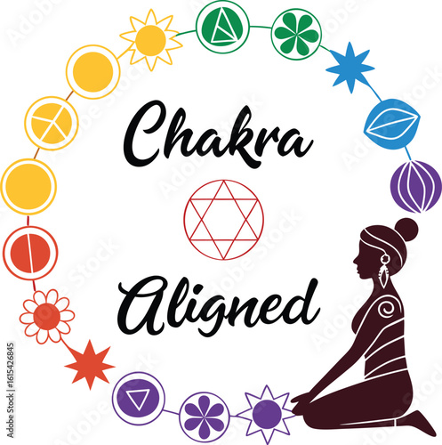 Chakra Aligned Meditation Design with Colorful Symbolic Elements for Mindfulness and Spiritual Balance