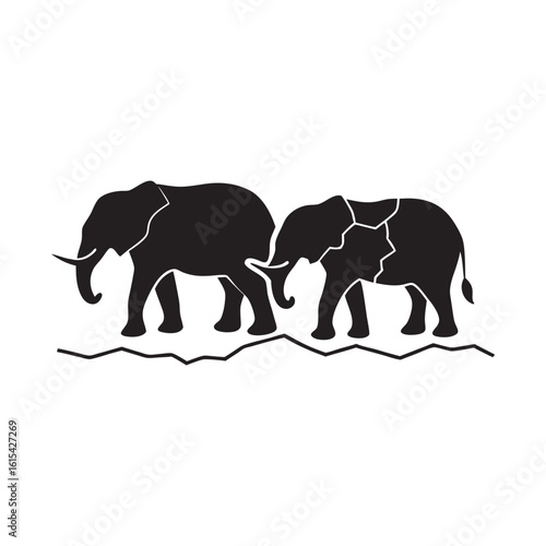Elephants Standing On Cracked Earth Silhouette