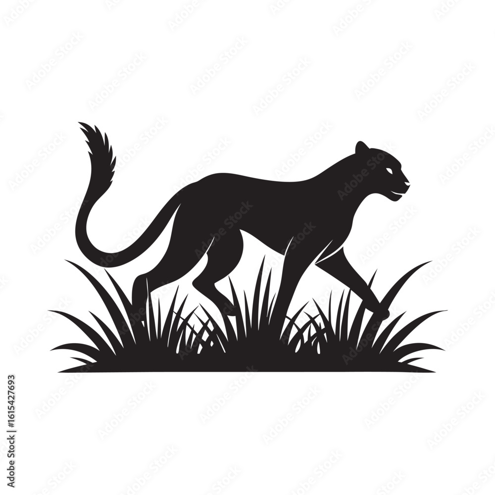 Obraz premium Cheetah Running Through Grassland Silhouette