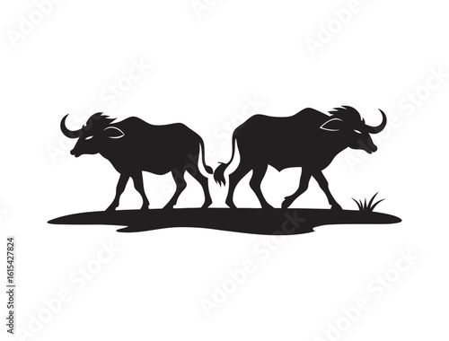 Charging Buffalo Kicking Dust Silhouette