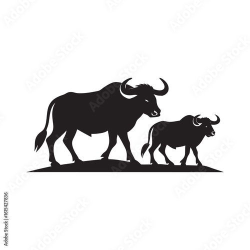 Buffalo Herd Raising Dust Trail Silhouette