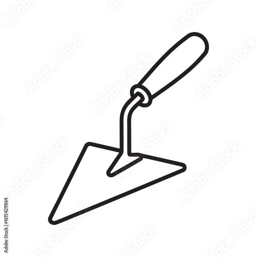 Construction trowel icon representing a masonry tool for plastering bricklaying and building work for renovation and repair projects line vector stroke