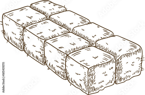 Rectangular hay bales stacked together in a neat pile farm agriculture, rural harvesting, natural forage resources