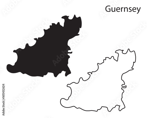 Simple Guernsey map silhouette vector. Clean black outline of this Channel Island, ideal for travel graphics, print, and geographic design work
