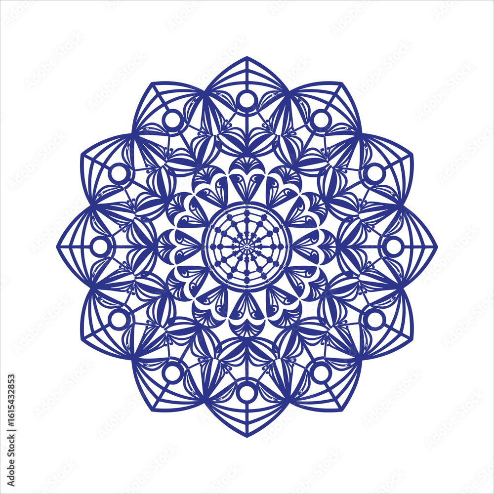 Obraz premium Black mandala icon with intricate geometric design