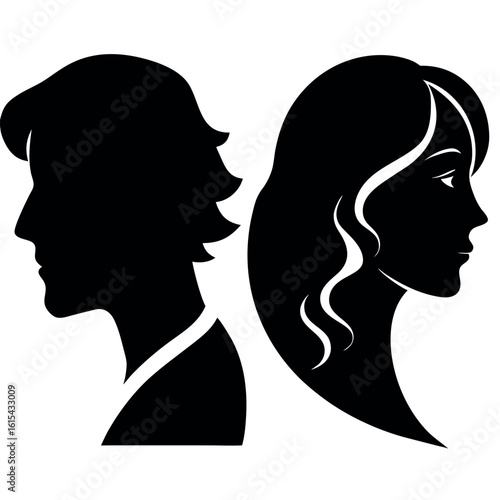 Silhouettes of a man and woman facing away from each other