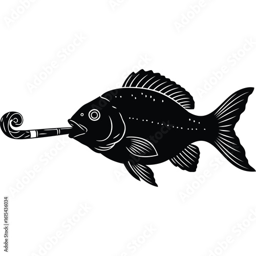 Stylish Black Fish Smoking Pipe Silhouette Illustration