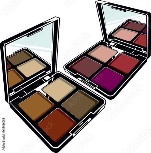 Two Open Makeup Palettes with Built-In Mirrors