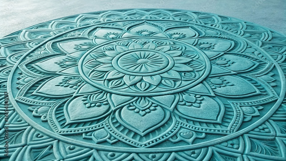 Fototapeta premium A turquoise mandala pattern creates a geometric and spiritual design