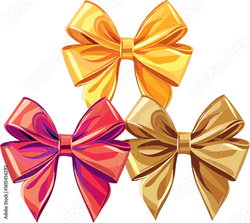 Three Decorative Bows with Glossy Finish for Celebration Themes