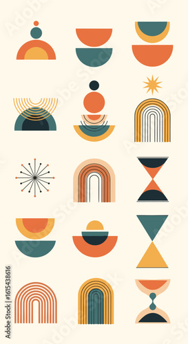 Abstract geometric shapes and arches in earthy tones for modern design projects