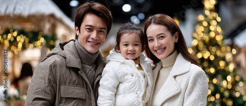 Family members share a joyful moment surrounded by Christmas decorations and warm lights while wearing matching red sweaters