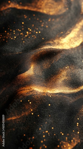 Abstract Dark Texture with Golden Glitter and Sparkles