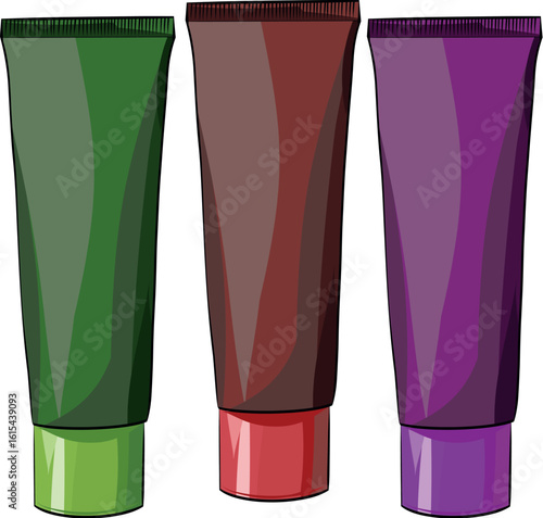 Three Cosmetic Tubes with Caps Aligned for Skincare and Beauty Use