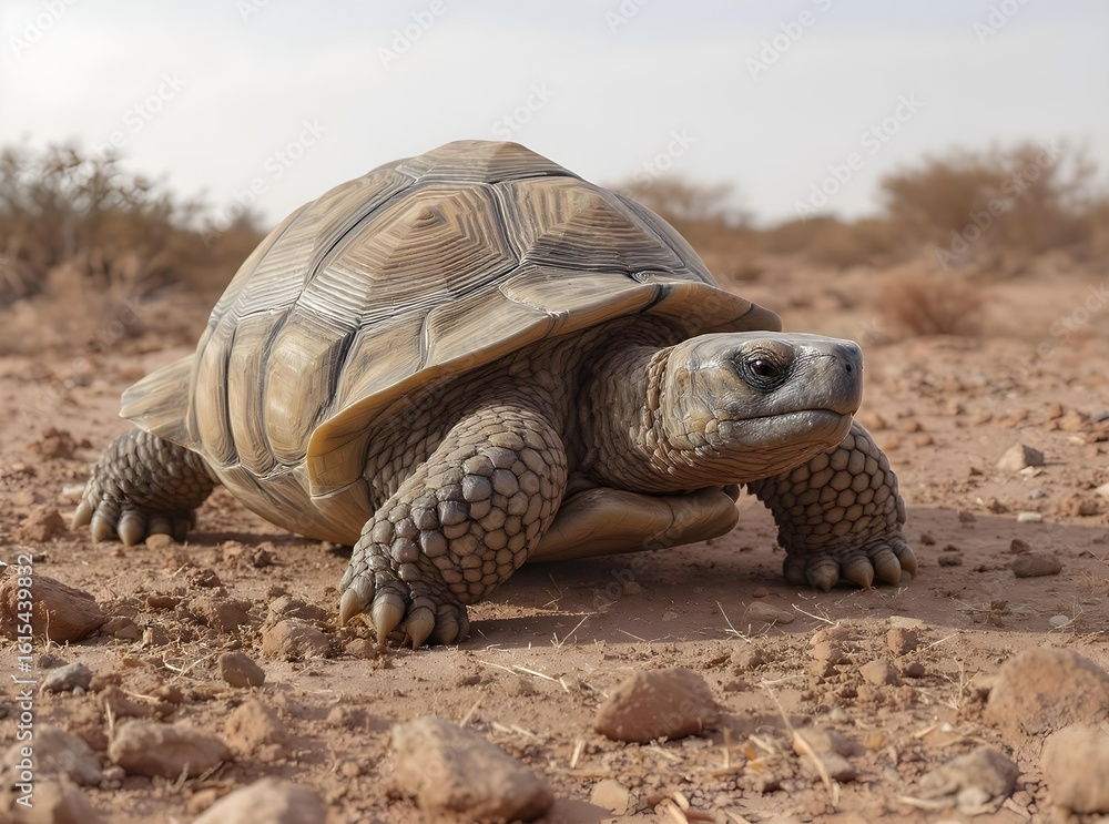 Obraz premium Desert Tortoise on Arid Terrain