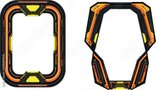 Abstract sci-fi frame. Hud interface design style. Digital futuristic frame element. Cyberpunk style
