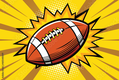 American Football Comic Book Style Illustration on a Yellow Burst Background