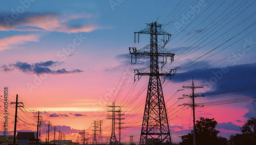 Neon Sunset Grid A Futuristic Power Transmission Network