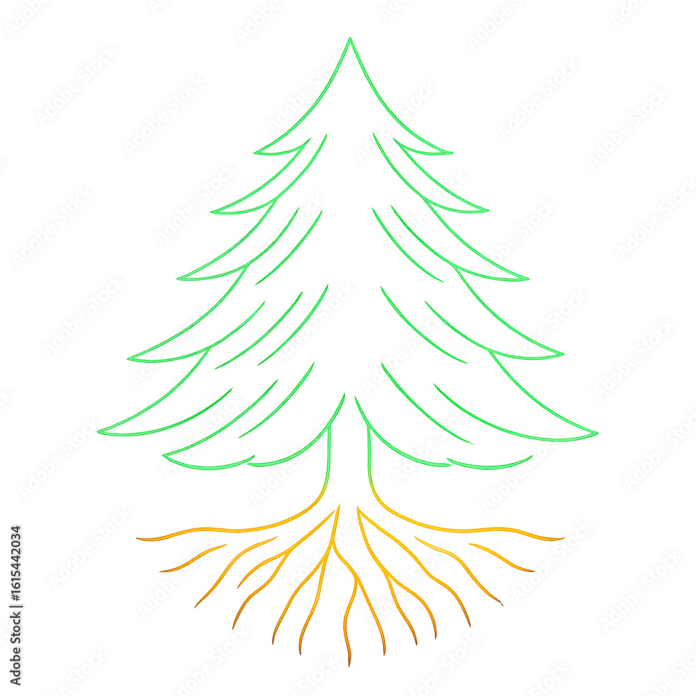Obraz premium Pine Tree with Roots – Minimal Evergreen Line Art