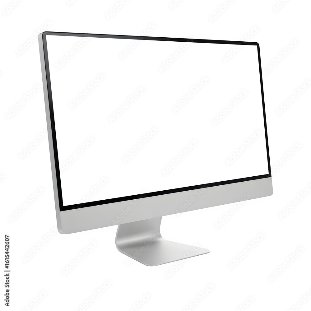 A modern computer monitor with a blank white screen isolated on white or transparent background. PNG A modern computer monitor with a blank white screen isolated on white or transparent background. PNG