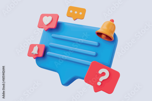 3d chat bubble with social media icons and question mark