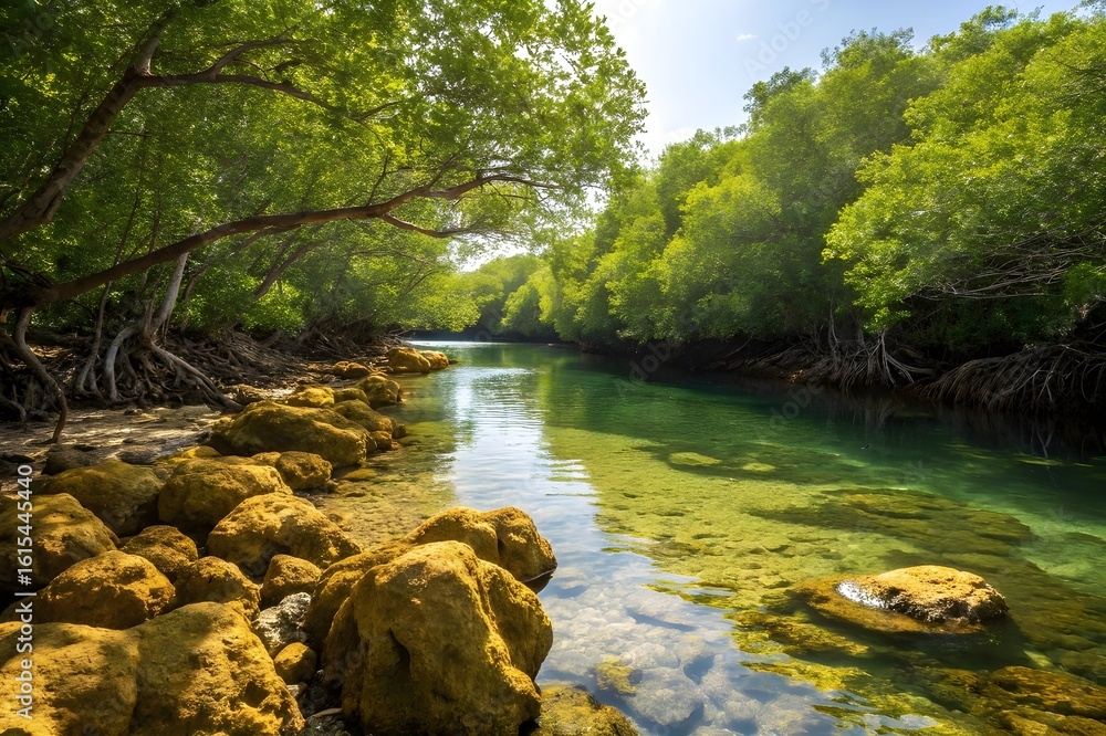 Fototapeta premium Turquoise spring Blue Eye - Syri i Kalter, near a town of Muzine, Albania. The spring is very powerful, cold and deep and is a source of a river Bistrice