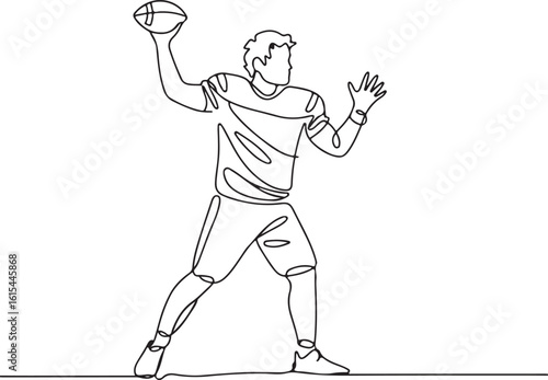 Dynamic Quarterback Throwing Football Continuous Line Art Vector Illustration