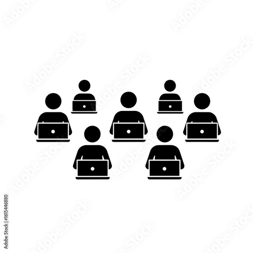 Group of people working on laptops in remote collaboration setting  