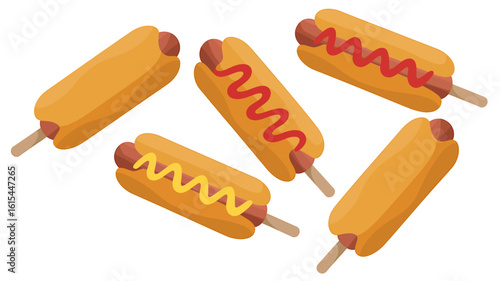 Creative Hot Dog Food Art Illustration on Sticks Delicious Fast Food Concession Treats