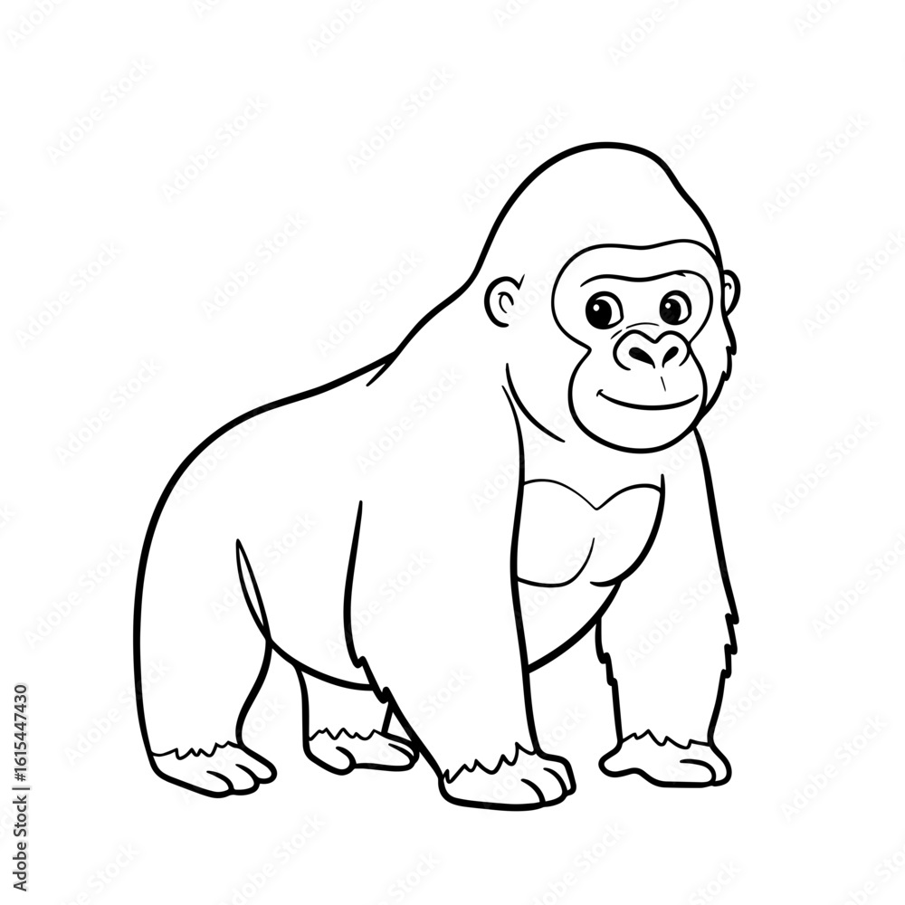 Obraz premium Cartoon gorilla standing in a playful pose on white background 