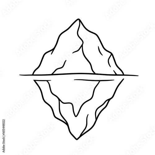 Iceberg illustration with reflection in minimalist line art style  