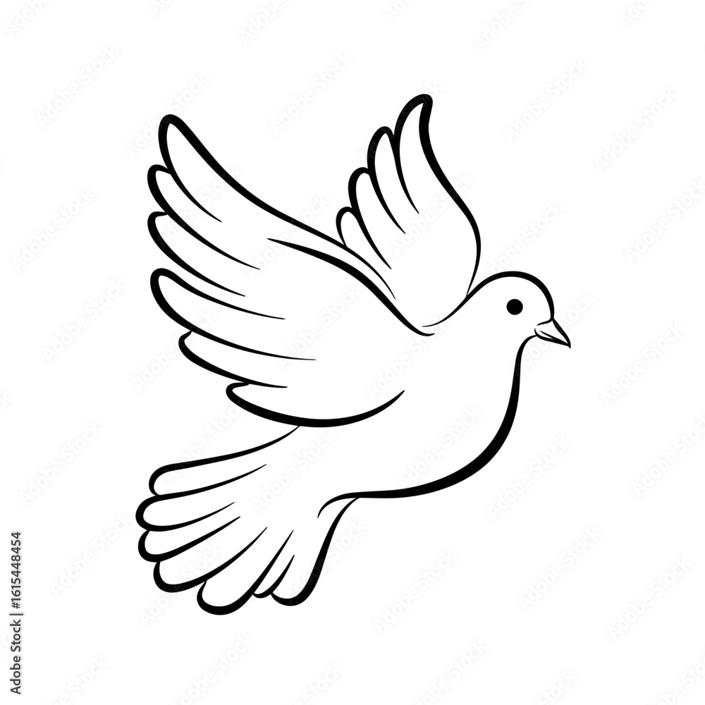 Fototapeta premium Flying dove illustration in simple line art style 