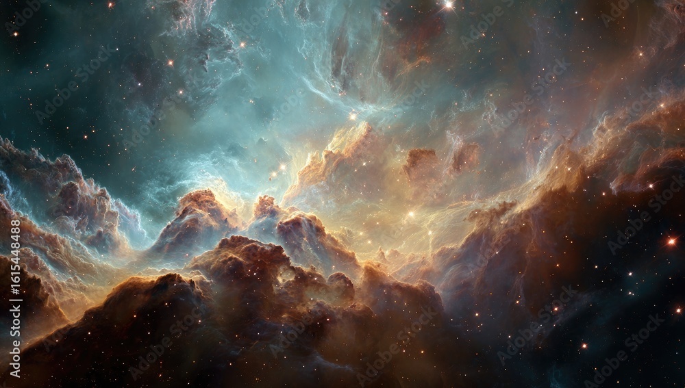 Fototapeta premium Cosmic clouds of nebulae, vibrant colors, swirling patterns