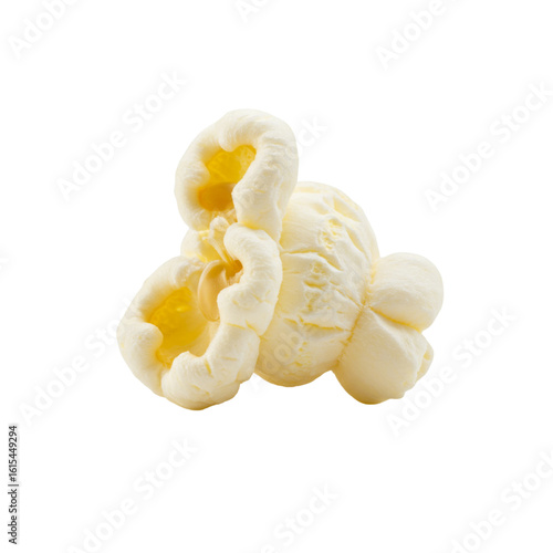 Single popcorn kernel popped, isolated on white background
