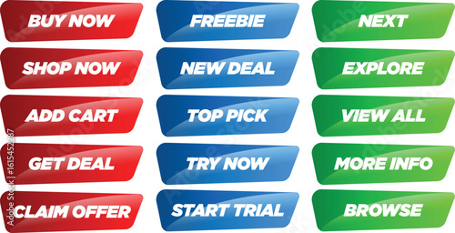 Colorful Glossy Call-to-Action Buttons Set for Web and App UI Design