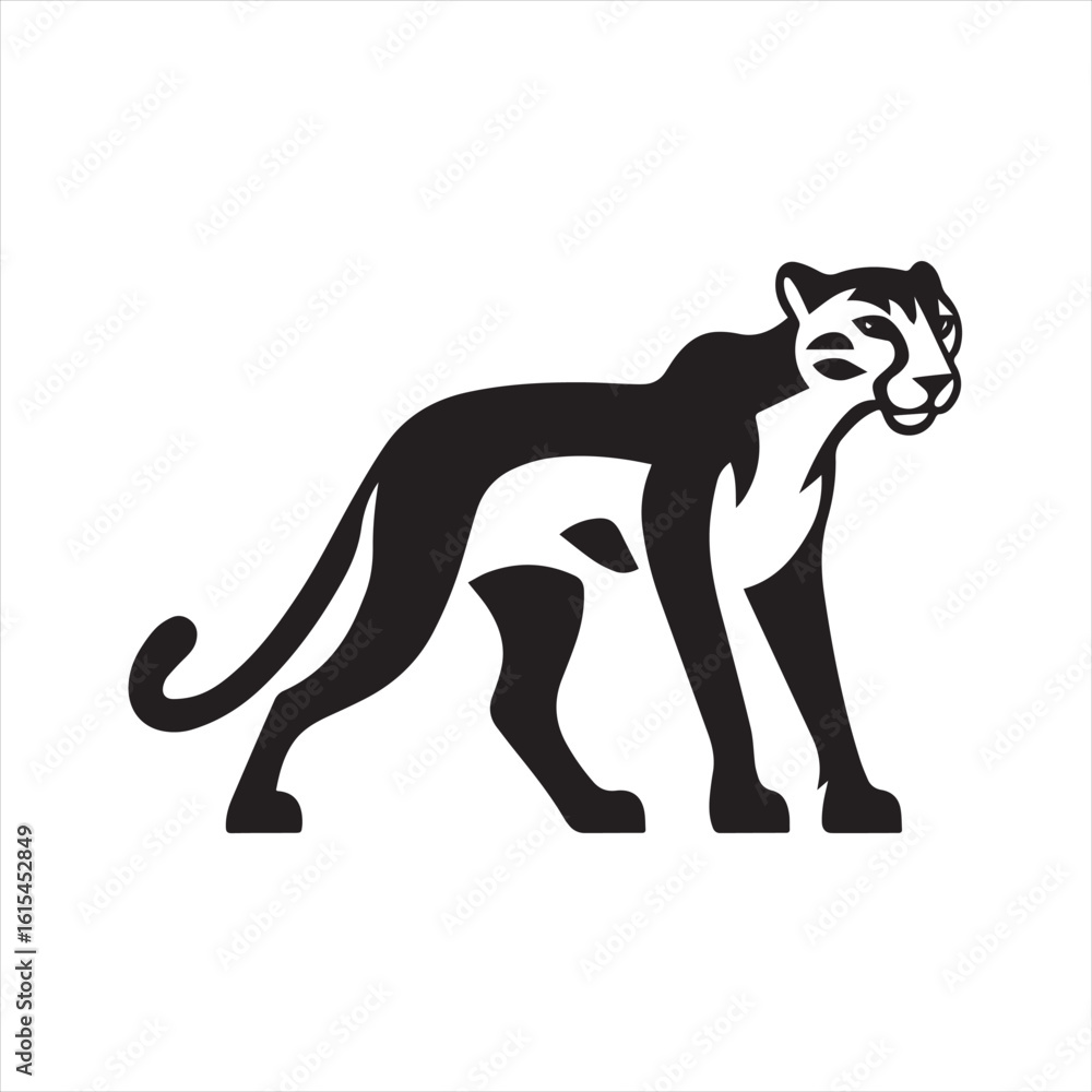 Obraz premium Silhouette Style Vector Cheetah Logo Icon – Minimal Wild Cat Emblem for Sports Branding, Fast Animal Symbol, Monochrome Jungle Predator Design, Elegant Graphic for Print and Digital Use