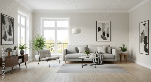 Bright living room showcases modern interior design elements, promoting home decor, lifestyle, and real estate concepts. Ideal for web, marketing.