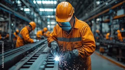 Industrial worker welding metal parts