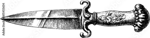 Vintage engraved knife blade silhouette design for artistic prints and retro collections