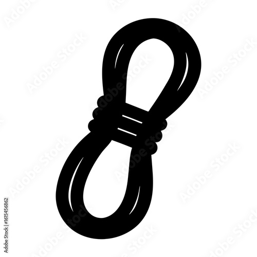 Black rope tied in a figure eight knot isolated on white background