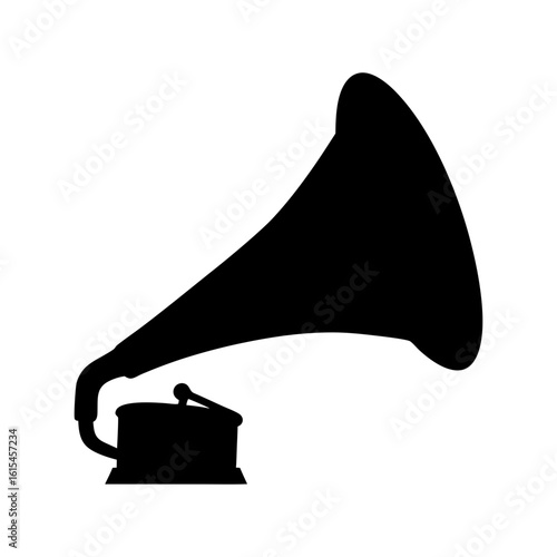 Black silhouette of a vintage gramophone on a white background image