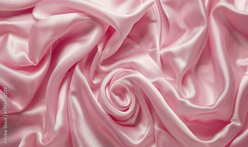 Fototapeta premium Pink satin fabric texture with soft folds and elegant rose pattern background