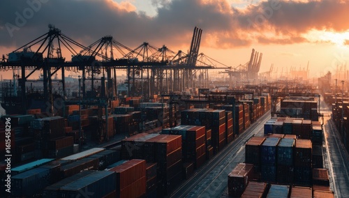 Wallpaper Mural Container ships at sunset Torontodigital.ca