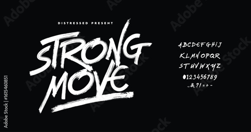 Strong Move: a rugged and expressive display font with uppercase distressed letters. Perfect for rebellious designs, bold headlines, and gritty grunge-style artworks