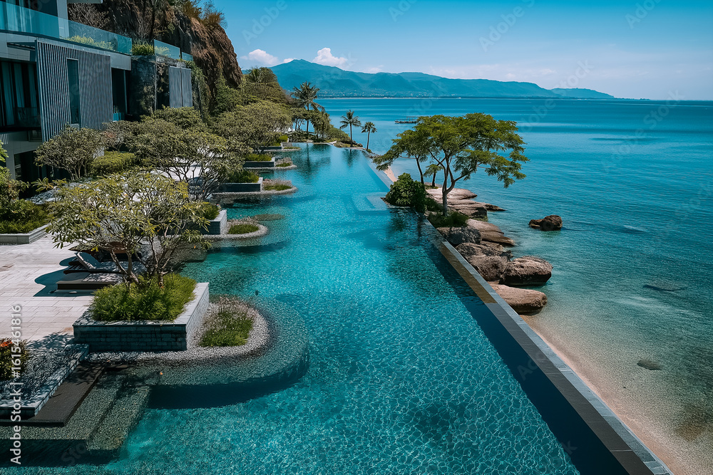 Fototapeta premium Pathway and deck at seaside luxury resort