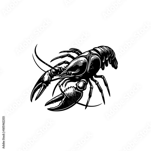 A detailed illustration of a crayfish with prominent claws