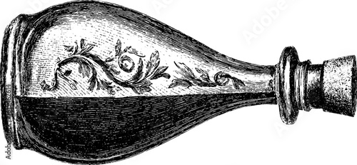 Vintage engraved teardrop shaped bottle illustration for design and decor