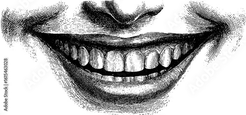 Vintage engraved illustration of toothy grin - retro design for posters or cards