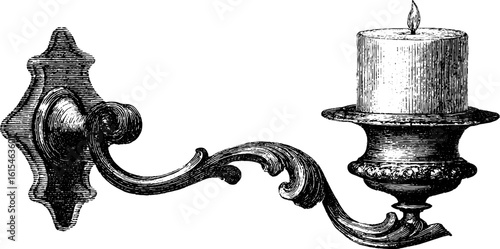 Vintage engraved illustration of wall mounted candle holder - retro design for decor and prints